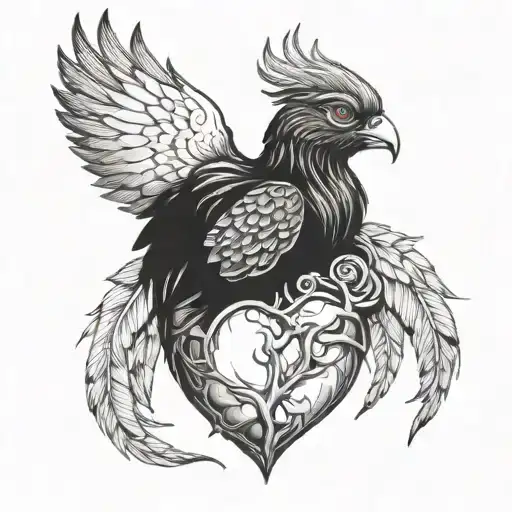 phoenix holding anatomical heart chest piece featuring tattoo design idea