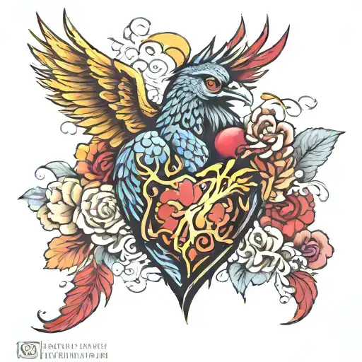 phoenix holding anatomical heart chest piece featuring tattoo design idea