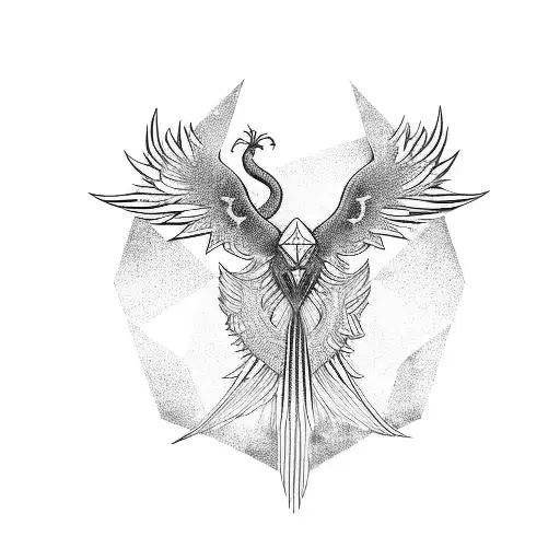 Phoenix with Sierpinski Triangle and Golden Ratio tattoo design idea