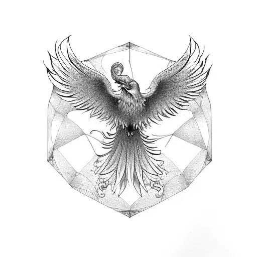 Phoenix with Sierpinski Triangle and Golden Ratio tattoo design idea