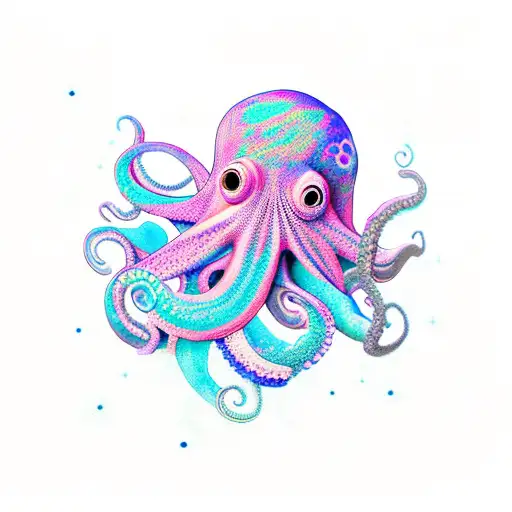 octopus fade to the space colorful blue and pink tattoo design idea