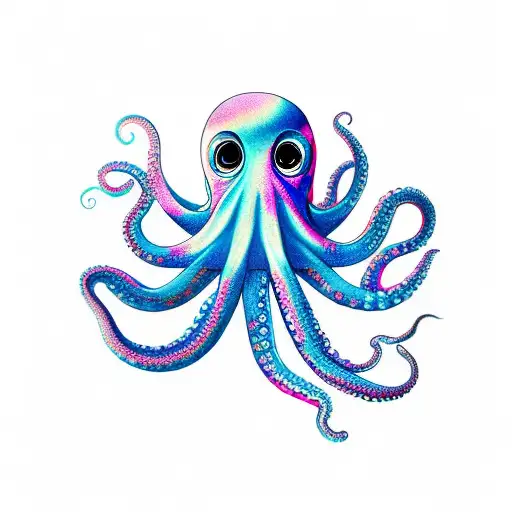 octopus fade to the space colorful blue and pink tattoo design idea