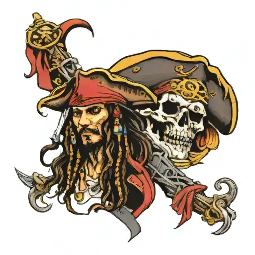 pirates of Caribbean ship and pirate jack sparrow tattoo design idea