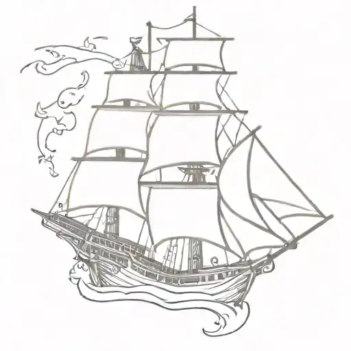 pirates of Caribbean ship and pirate jack sparrow tattoo design idea