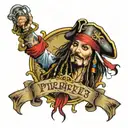 pirates of Caribbean ship and pirate jack sparrow tattoo design idea