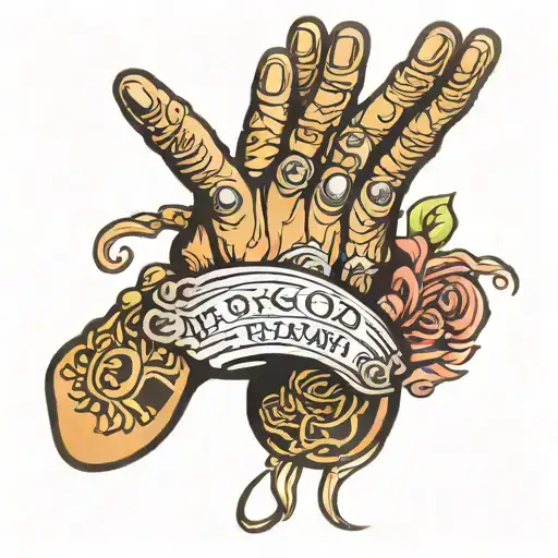 praying hand with in Gods hand text  tattoo design idea