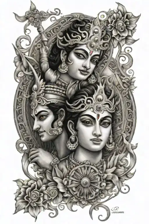 Krishna and Arjun tattoo design incorporating elements tattoo design idea