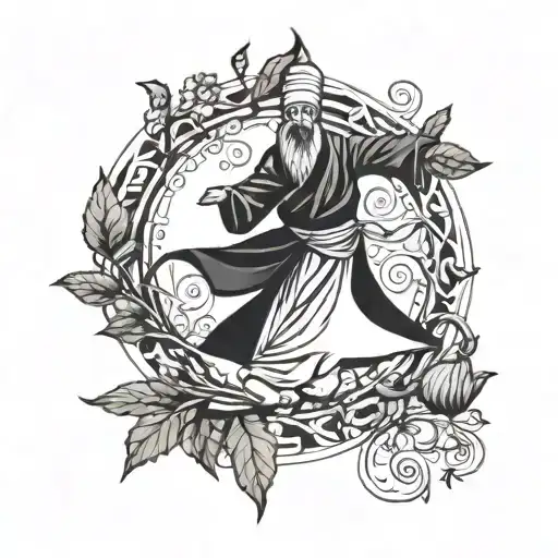 a whirling dervish with a fig branch tattoo design idea