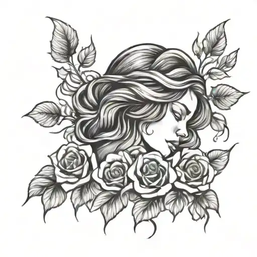 outline of woman hugging self with roses growing out of her head with the saying "still giving" at the bottom  tattoo design idea
