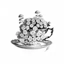 A tea cup surrounded by hydrangea flowers tattoo design idea