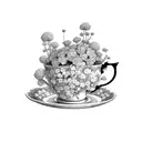 A tea cup surrounded by hydrangea flowers tattoo design idea