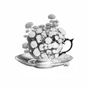 A tea cup surrounded by hydrangea flowers tattoo design idea