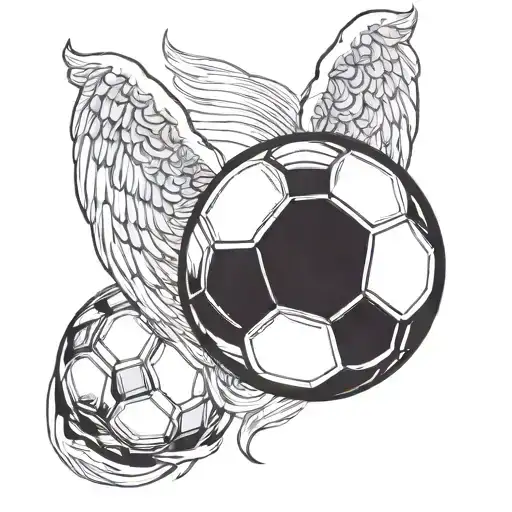 A soccer ball with angel wings, representing the client's love for soccer and heaven tattoo design idea