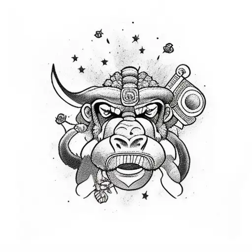 gladiator donkey kong with taurus constellation and roses tattoo design idea