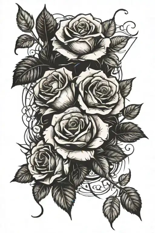 three roses blooming out of a tomb overgrown tattoo design idea