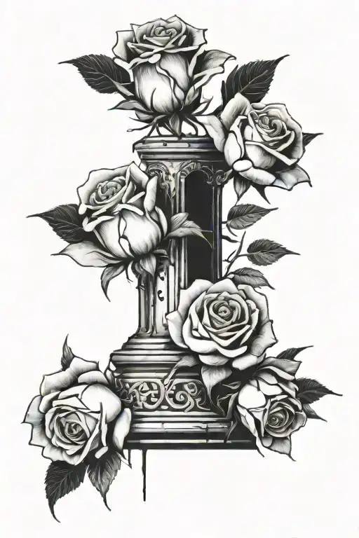 three roses blooming out of a tomb overgrown tattoo design idea