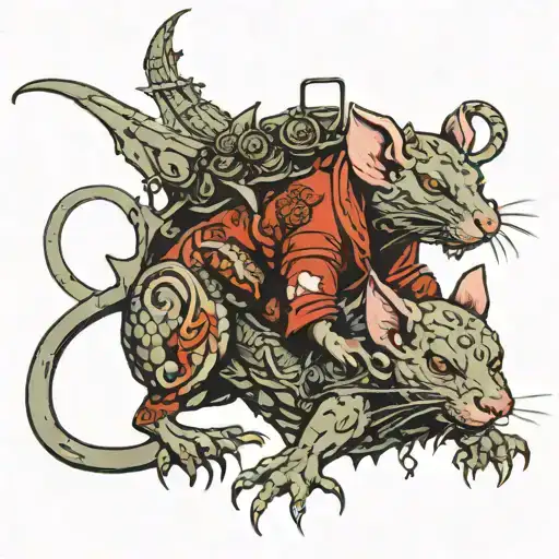 rat riding in dragon embrasing ox tattoo design idea