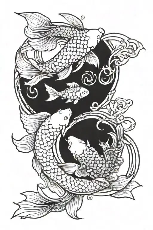 Koi Fish yin yang, 777 angel number, Romans 8:28 formed with infinity symbol tattoo design idea