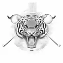 A fierce tiger playing tennis with a racket made of gears tattoo design idea