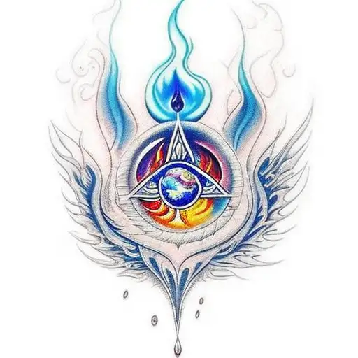 A spiritual tattoo design incorporating elements of fire and water, representing the balance between the physical and spiritual realms tattoo design idea