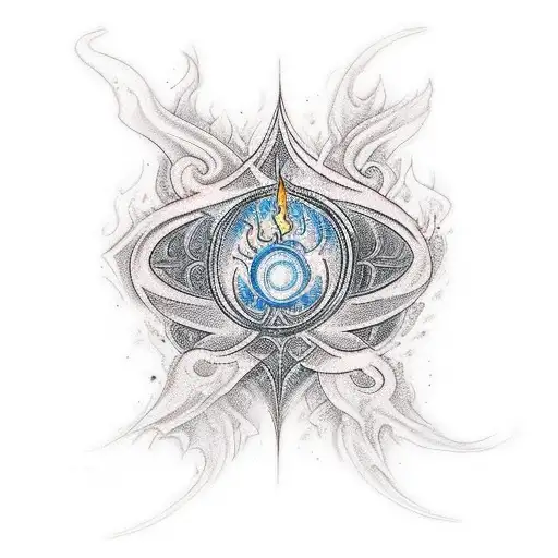 A spiritual tattoo design incorporating elements of fire and water, representing the balance between the physical and spiritual realms tattoo design idea