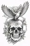 giant skull, goth, dove and raven flying tattoo design idea