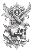 giant skull, goth, dove and raven flying tattoo design idea