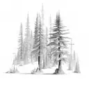 army corps engineer castle surrounded by evergreen mountain forest tattoo design idea