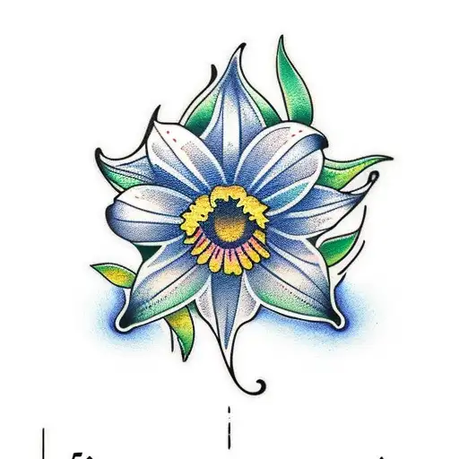 a flow tattoo that has a daffodil and daisy as the main flowers, with lily of the valley filling in empty space  tattoo design idea