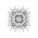 A mandala design incorporating various crystals and floral elements tattoo design idea