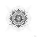 A mandala design incorporating various crystals and floral elements tattoo design idea