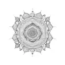 A mandala design incorporating various crystals and floral elements tattoo design idea