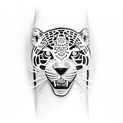 spotted black jaguar trying to catch a red bird tattoo design idea