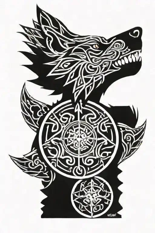 wolf and viking shield on front tattoo design idea