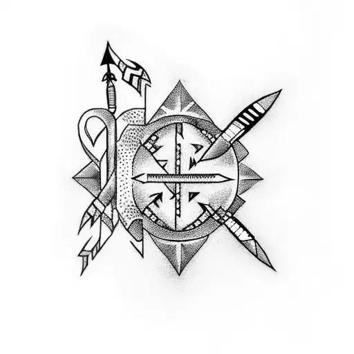 A dotwork tattoo featuring a stylized arrow with your son Kaden's birthdate incorporated into the design, symbolizing your connection to both your family and native American roots tattoo design idea
