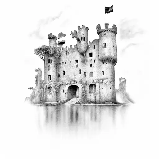 castle ruins tattoo design idea