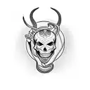 a tattoo of a cobra with bare teeth and a skeleton symbol inside. the cobra strangles a rat, wrapped around an egyptians tattoo design idea