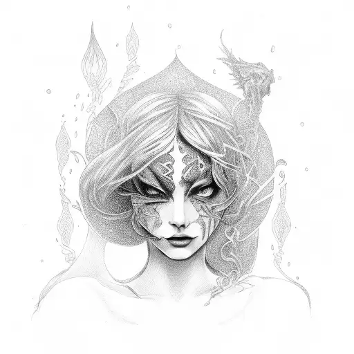 nude witch burning  tattoo design idea