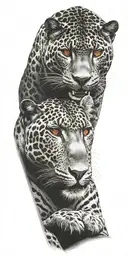 black  jaguar with red eyes no spots sitting up right  tattoo design idea