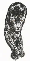 black  jaguar with red eyes no spots sitting up right  tattoo design idea