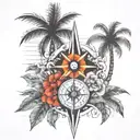 tattoo with a compass, palm  and valcanes of Colima that contains my three children sin flores tattoo design idea