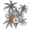 tattoo with a compass, palm  and valcanes of Colima that contains my three children sin flores tattoo design idea