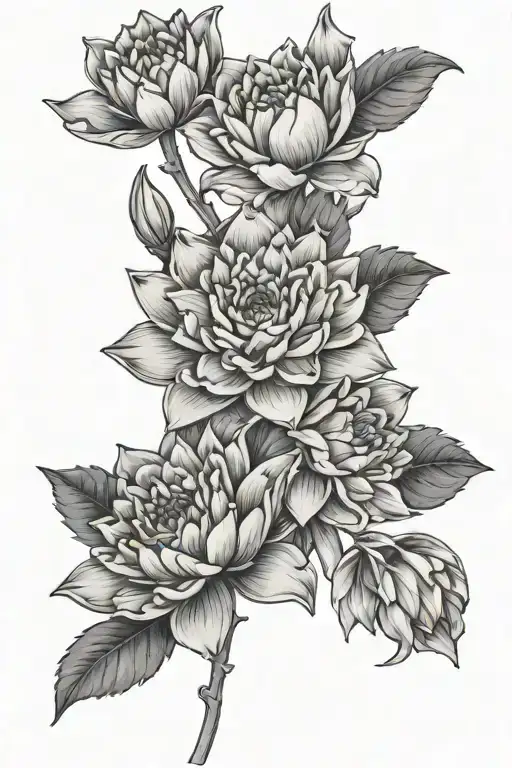 carnation, water lily and daffodil flowers tattoo design idea