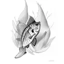 Butterfly and bass fish tattoo design idea