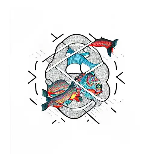 minimal fish pedaling bicycle geometric  tattoo design idea