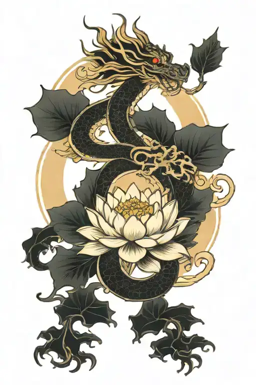 lotus flower dragon zen circle japanese mountain tattoo design idea