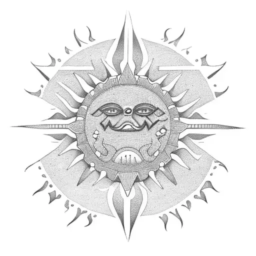 Mexican tribal sun tattoo design idea
