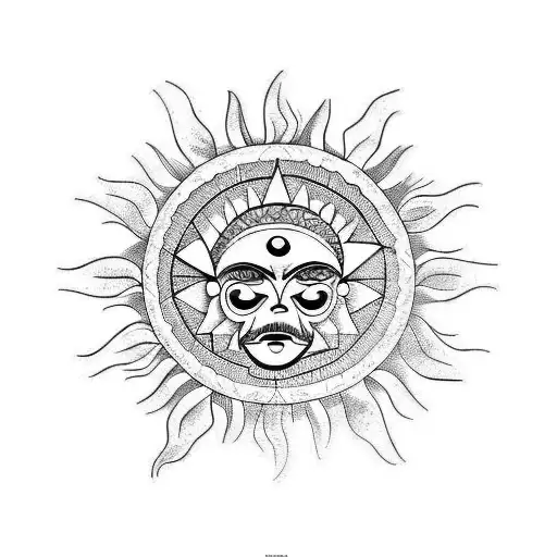 Mexican tribal sun tattoo design idea