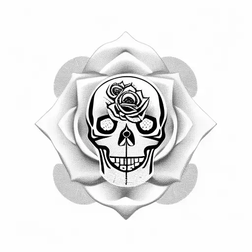 skull with roses and clock tattoo design idea