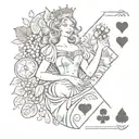 A playing card with a twist - a Queen of Hearts made out of various food items like fruits and vegetables tattoo design idea